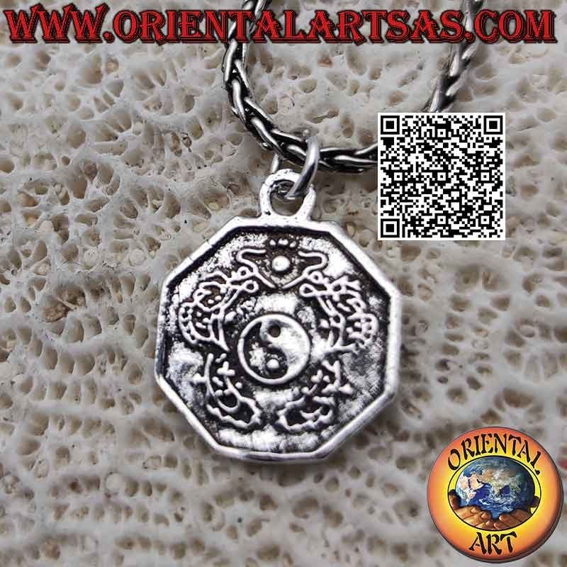 Ciondolo in argento, medaglietta "bagua" o "pakua" (gli otto numeri con yin yang)