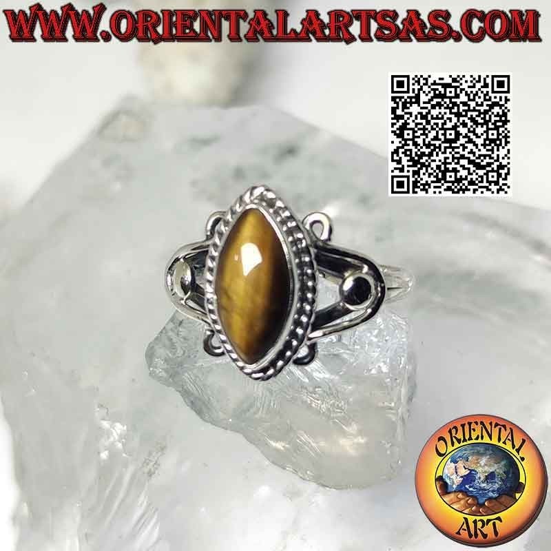 Anillo de plata con ojo de tigre lanzadera y ganchos en U
