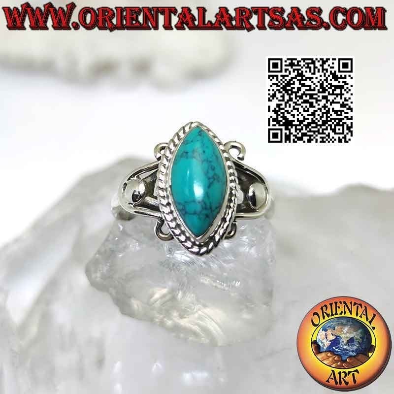 Silver ring with shuttle turquoise and U-hooks