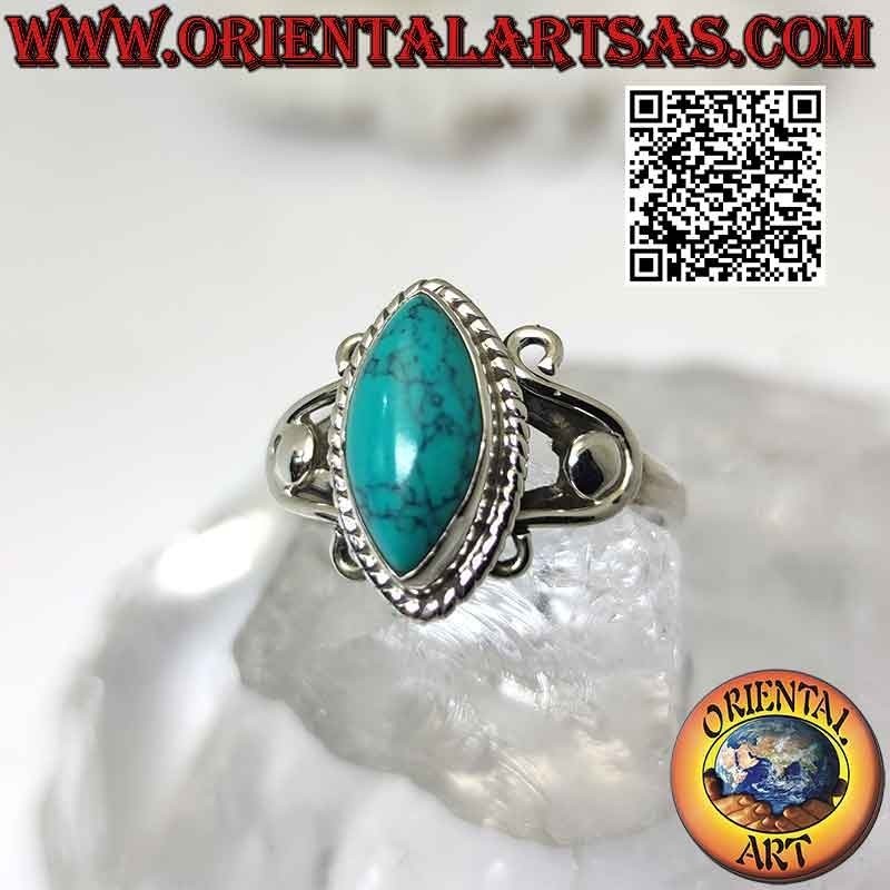 Anillo de plata con lanzadera turquesa y ganchos en U