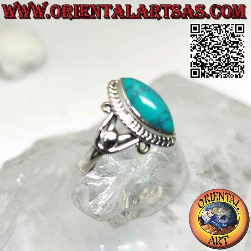 Silver ring with shuttle turquoise and U-hooks