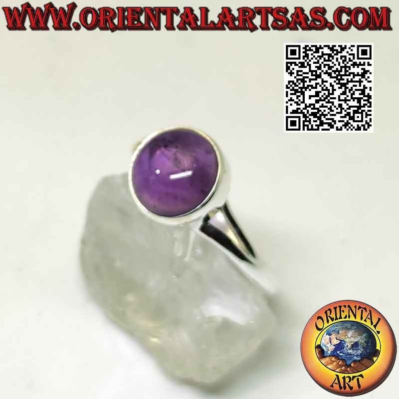 Silberring mit rundem Cabochon-Amethyst auf glatter Fassung