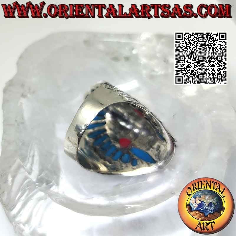 Silver ring, long head of an American Indian (turquoise)