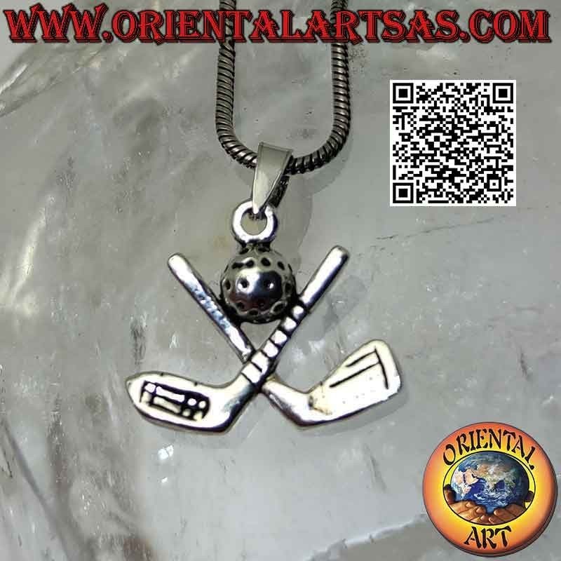 Pendentif Clubs de Golf en Argent 925 avec Balle Centrale