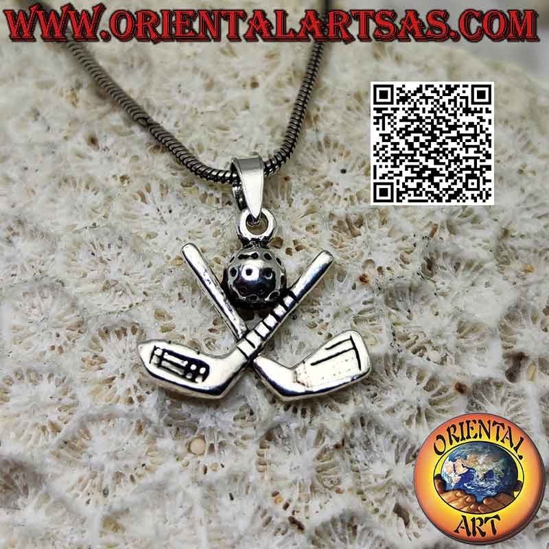 925 Sterling Silver Crossed Golf Clubs Pendant with Ball