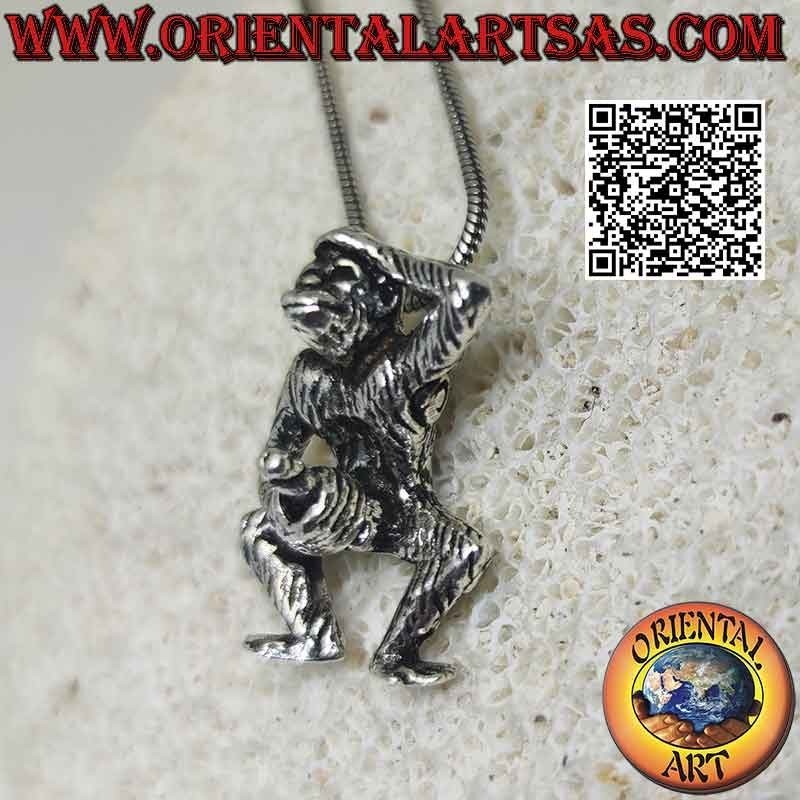 Silver pendant, the monkey who masturbates by moving his arm