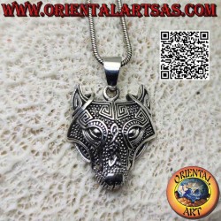 Wolf head silver pendant with Celtic knot (medium)