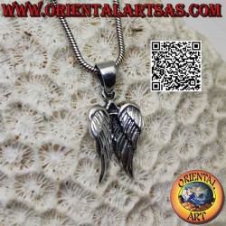 Silver pendant, pair of angel wings with embossed feathers (laterally rounded)