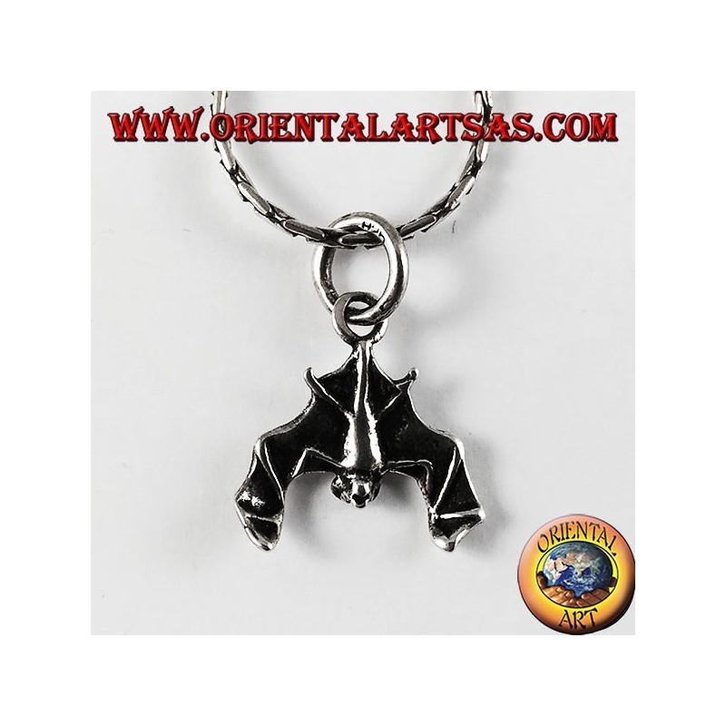 Silver Pendant Bat with head down (small)