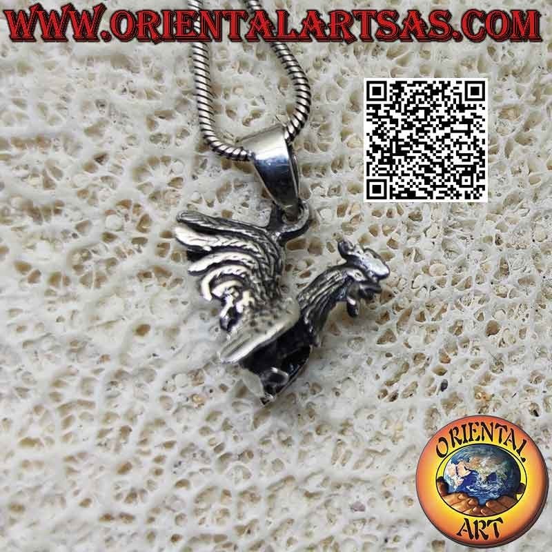 Pendentif en argent en forme de coq marchant (tridimensionnel)