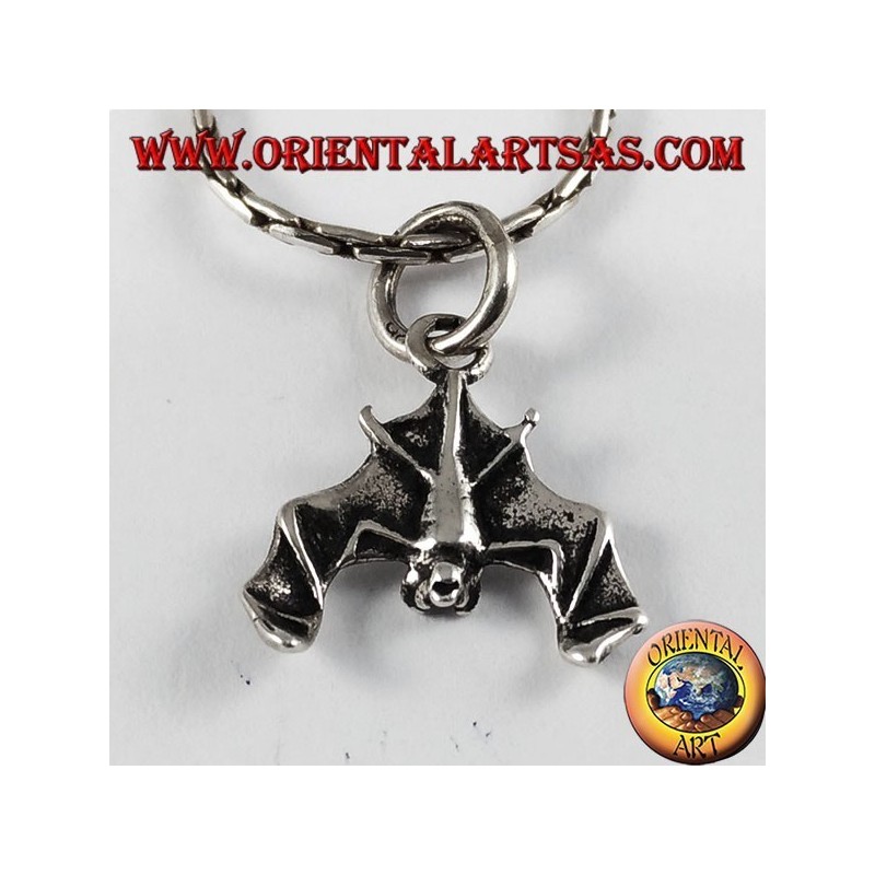 Silver Pendant Bat with head down (small)