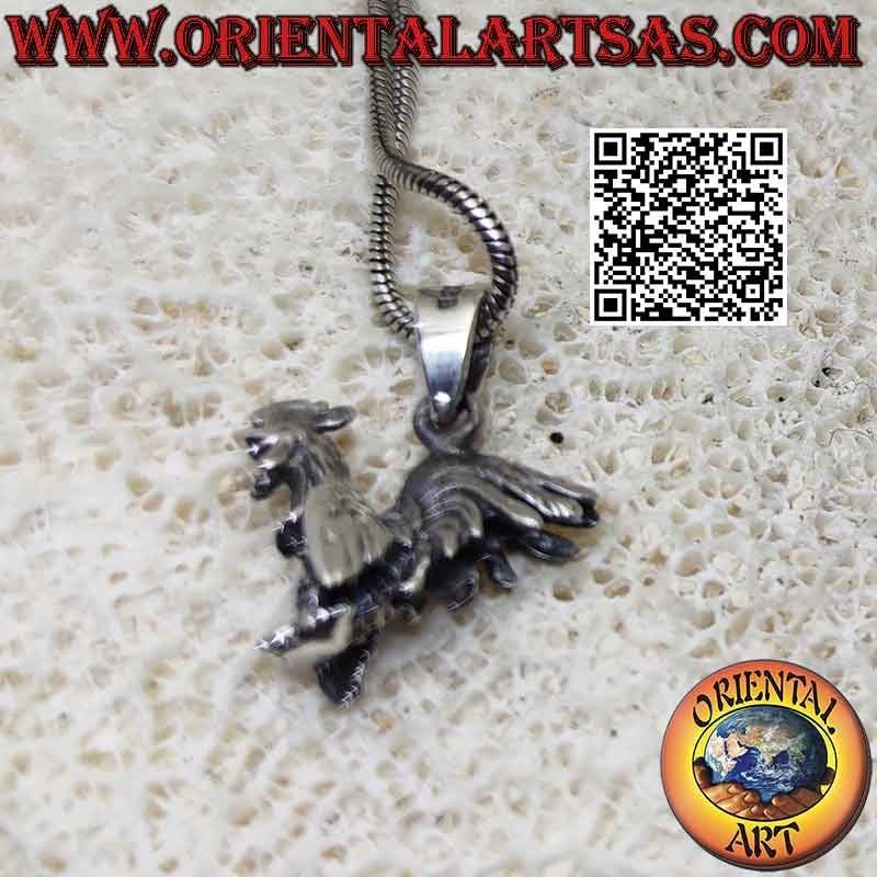 Silver pendant in the shape of a walking rooster (three-dimensional)