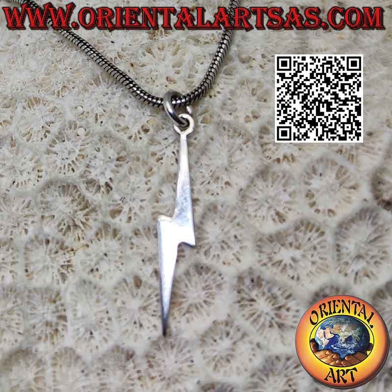 Flat smooth silver pendant in the shape of a lightning bolt or lightning bolt