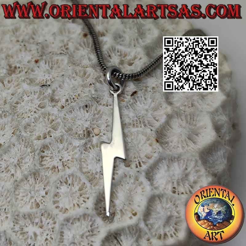 Pendentif plat en argent lisse en forme d'éclair ou d'éclair