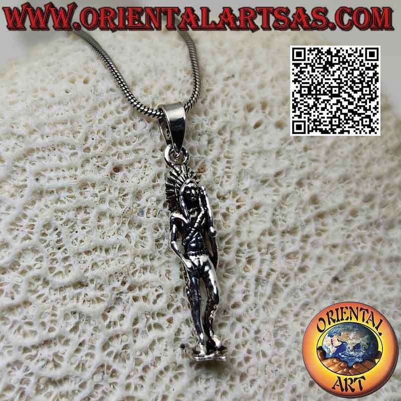 Pendentif en argent, Indien d'Amérique avec coiffe et arc