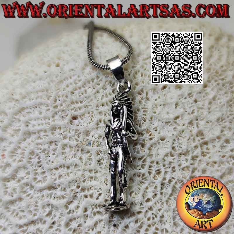 Silver pendant, Native American Indian with headdress and bow