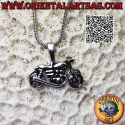 Silver pendant, "Harley Davidson" style chopper motorcycle in profile