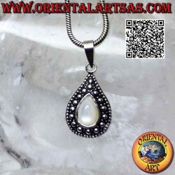 Silver pendant with pear-shaped mother-of-pearl and embossed ball decoration