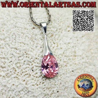Silver pendant with oval faceted French pink zircon set in a smooth double setting