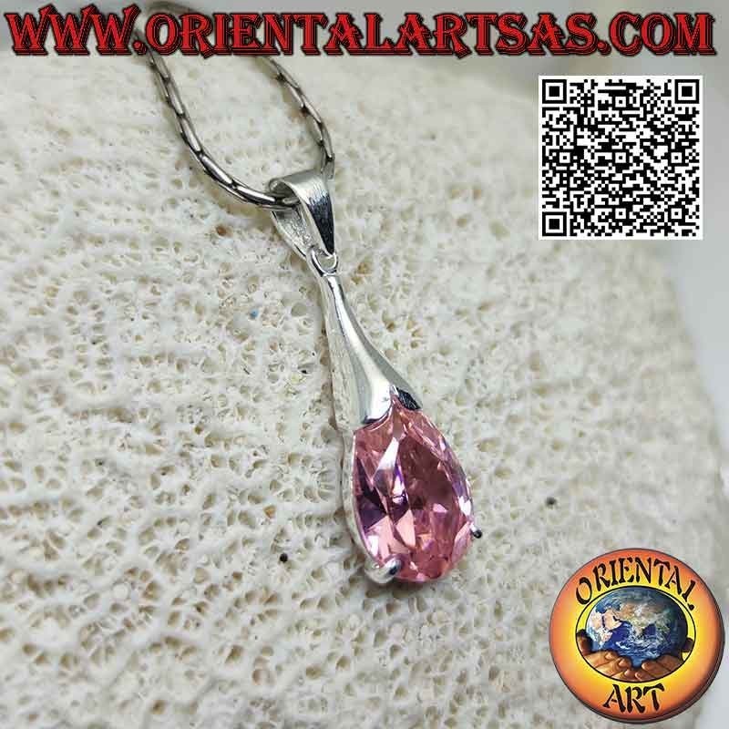 Ciondolo in argento con zircone rosa di Francia ovale gancio allungato