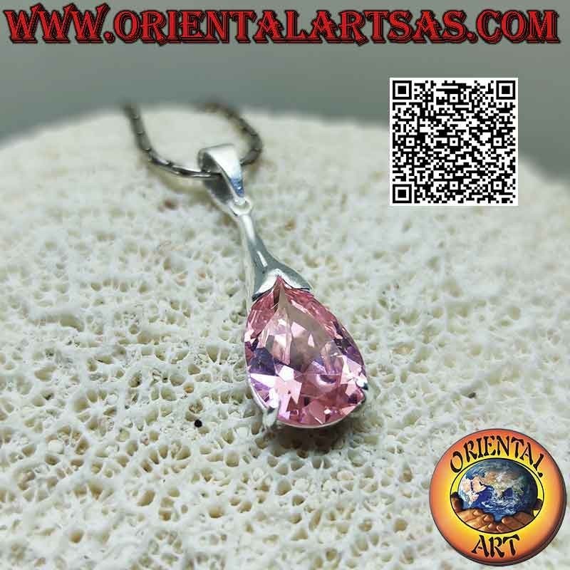 Silberanhänger mit ovalem französischem rosa Zirkon mit länglichem Haken