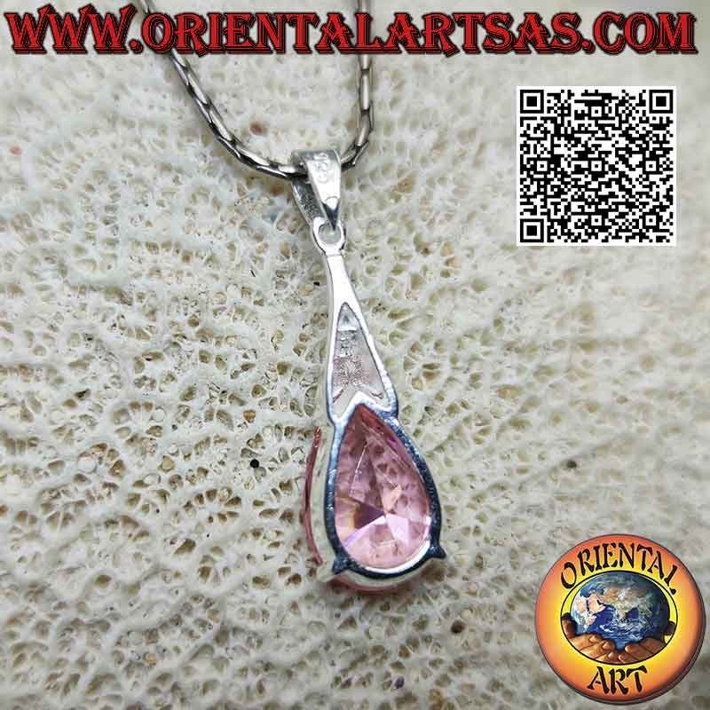 Pendentif en argent avec zircon ovale rose français avec crochet allongé