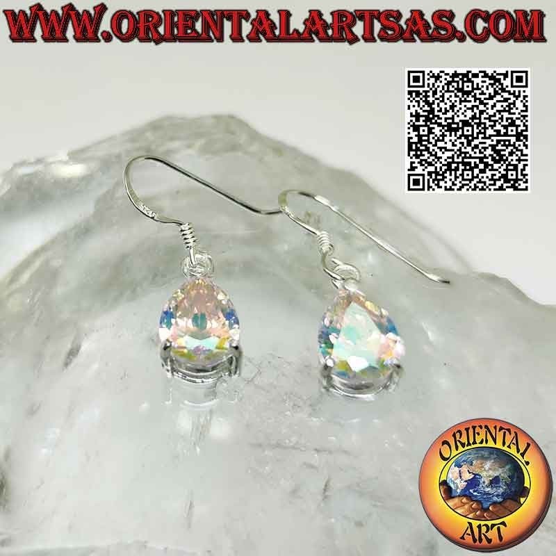 Boucles d'oreilles en argent 925 ‰ avec zircon en forme de larme à facettes arc-en-ciel