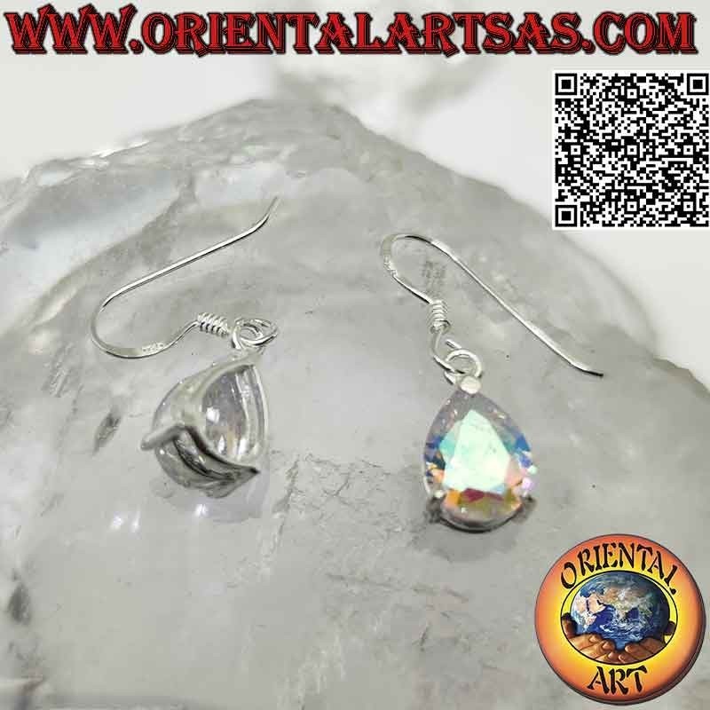 Ohrringe aus 925 ‰ Silber mit regenbogenfacettiertem Zirkon in Tropfenform