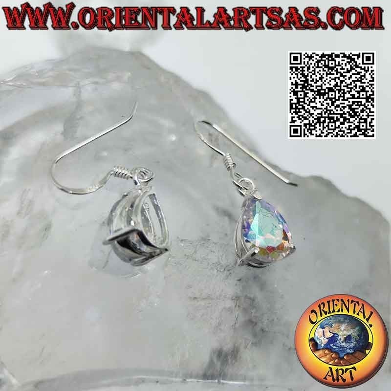 Boucles d'oreilles en argent 925 ‰ avec zircon en forme de larme à facettes arc-en-ciel