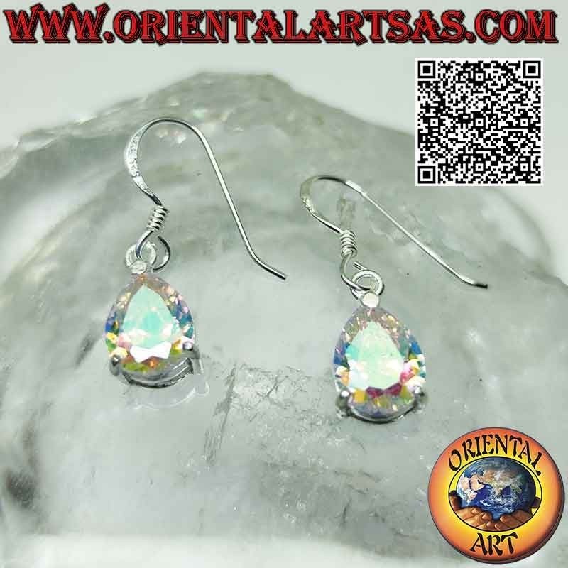 Ohrringe aus 925 ‰ Silber mit regenbogenfacettiertem Zirkon in Tropfenform