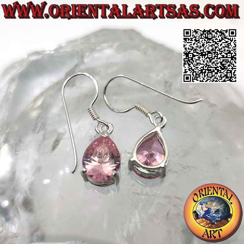 Boucles d'oreilles en argent avec zircon rose en forme de larme à facettes de France