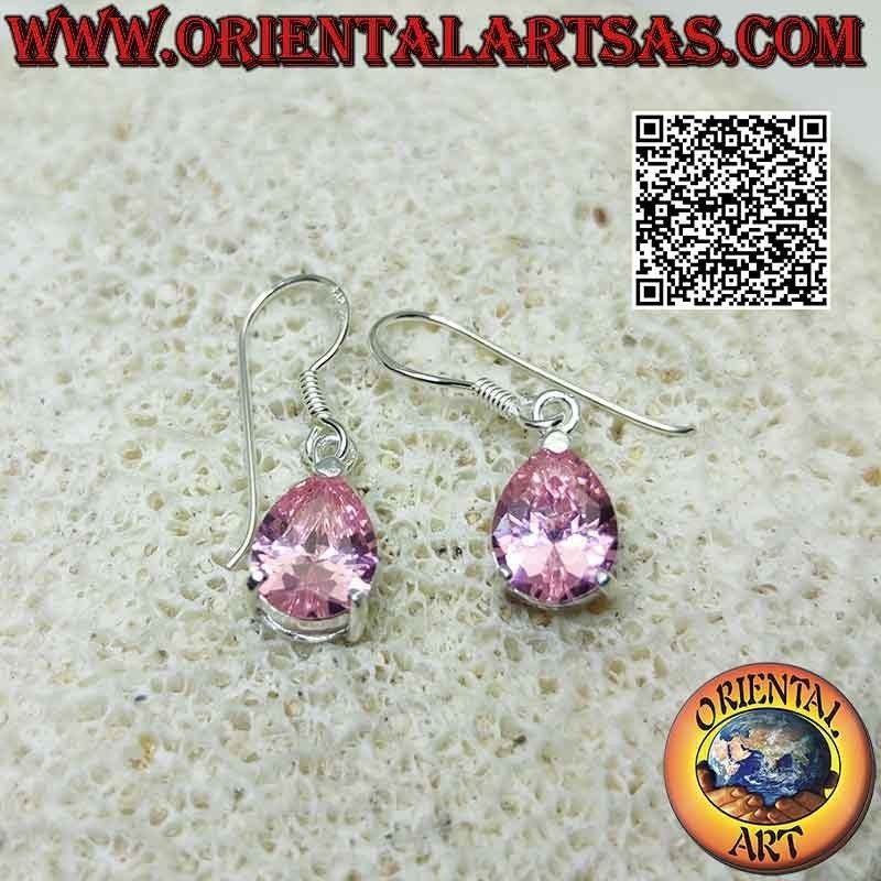 Pendientes de plata con circonita rosa facetada en forma de lágrima de Francia