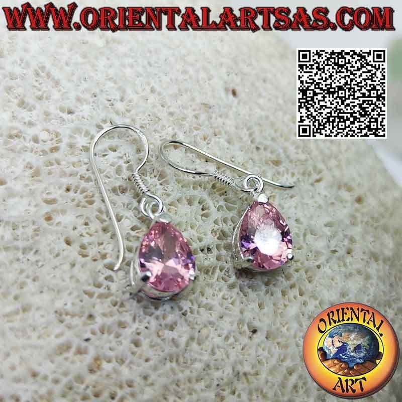 Silberohrringe mit facettiertem tropfenförmigem rosa Zirkon aus Frankreich
