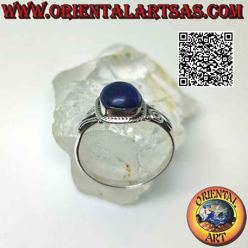 Bague en argent et lapis lazuli entourée d'entrelacs asymétriques et spirale
