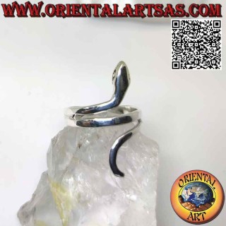 Bague en argent serpent lisse en mouvement sinueux (deux tours)