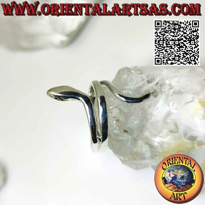 Anello in argento serpente liscio in movimento sinuoso (due giri)