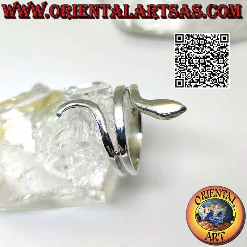 Anillo de plata con forma de serpiente lisa en movimiento sinuoso (dos vueltas)
