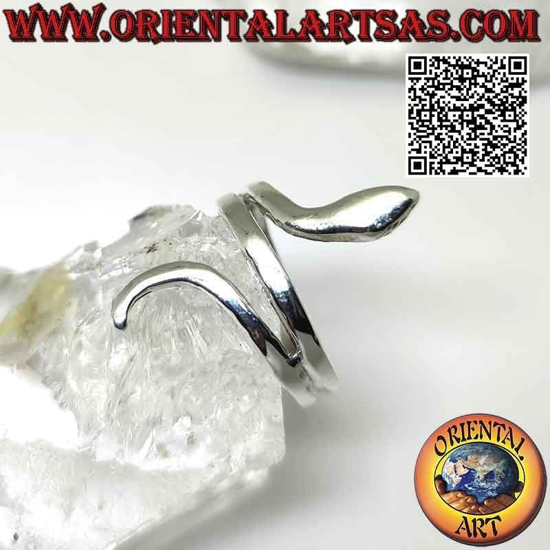 Bague en argent serpent lisse en mouvement sinueux (deux tours)