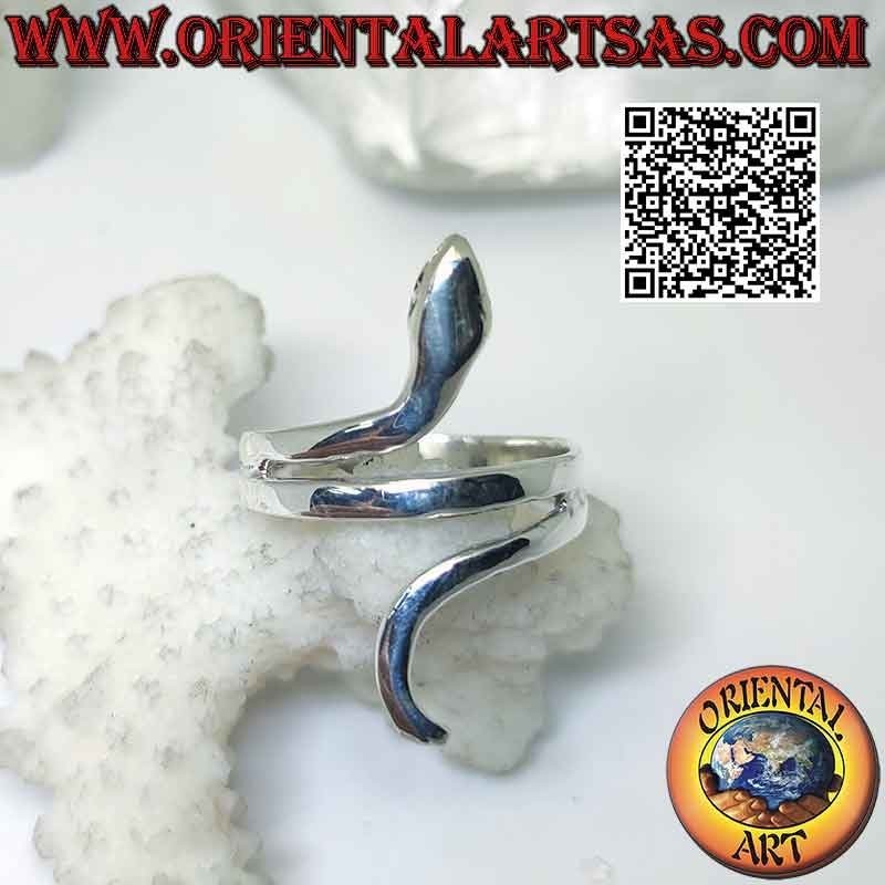 Bague en argent serpent lisse en mouvement sinueux (deux tours)