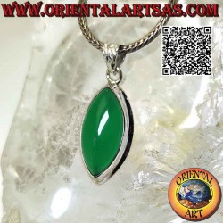 Silver pendant with large green cabochon shuttle agate on simple smooth setting