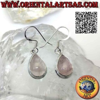 Silver earrings with cabochon drop rose quartz and smooth edge
