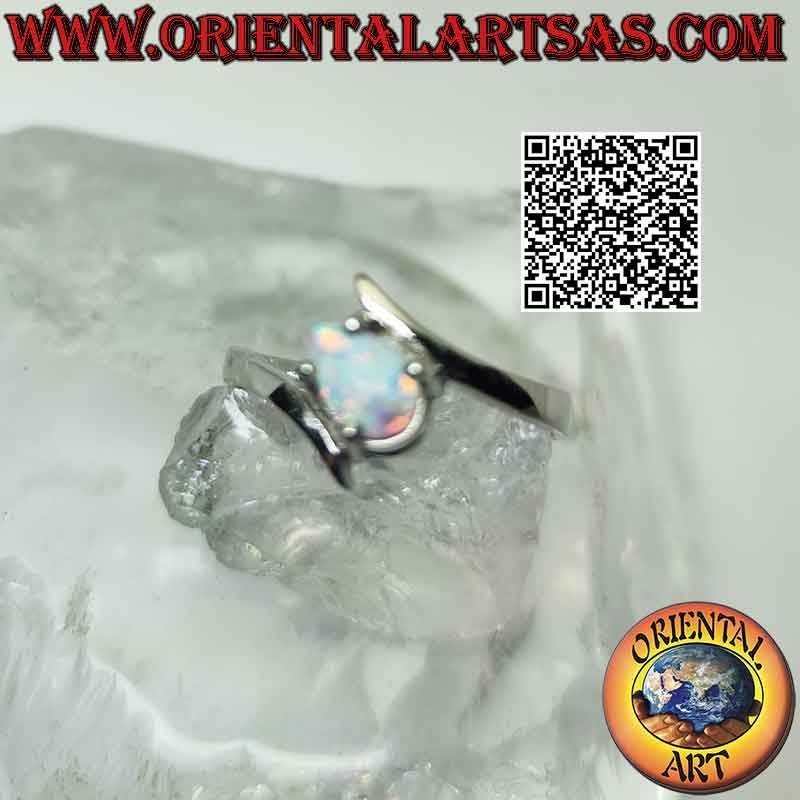 Silberring mit Harlekin-Opal mit Kreuztropfen