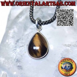 Tumbled drop natural tiger eye pendant with smooth 925 ‰ silver edge and hook only