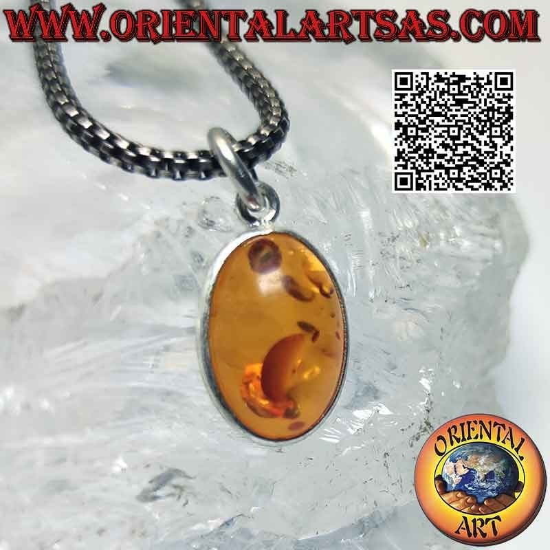 Ciondolo in ambra baltica naturale ovale e gancio in argento 925 ‰