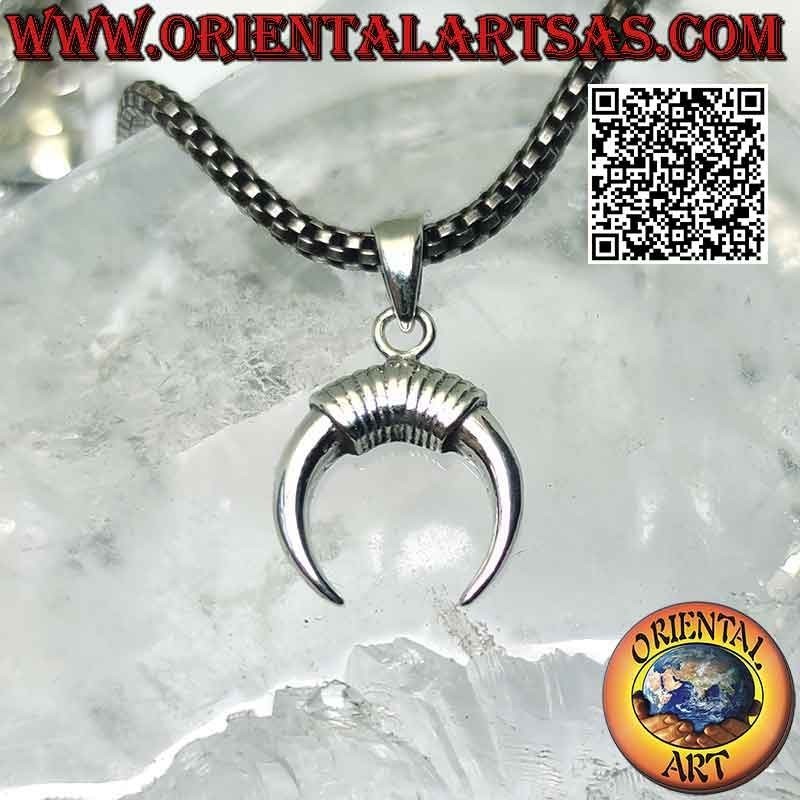 Ciondolo in argento, mezzaluna wicca con punte verso il giù