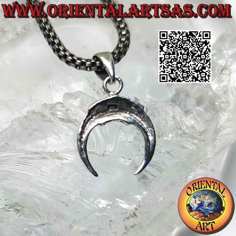 Colgante de plata, media luna wicca con puntas hacia abajo