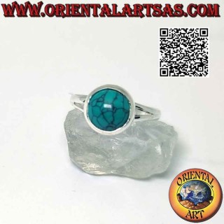 Anillo de plata con turquesa cabujón redondo con borde liso