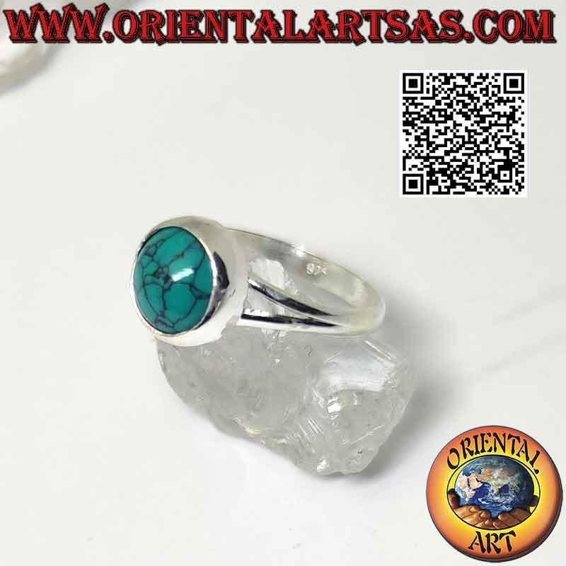 Silberring mit rundem Cabochon-Türkis mit glattem Rand