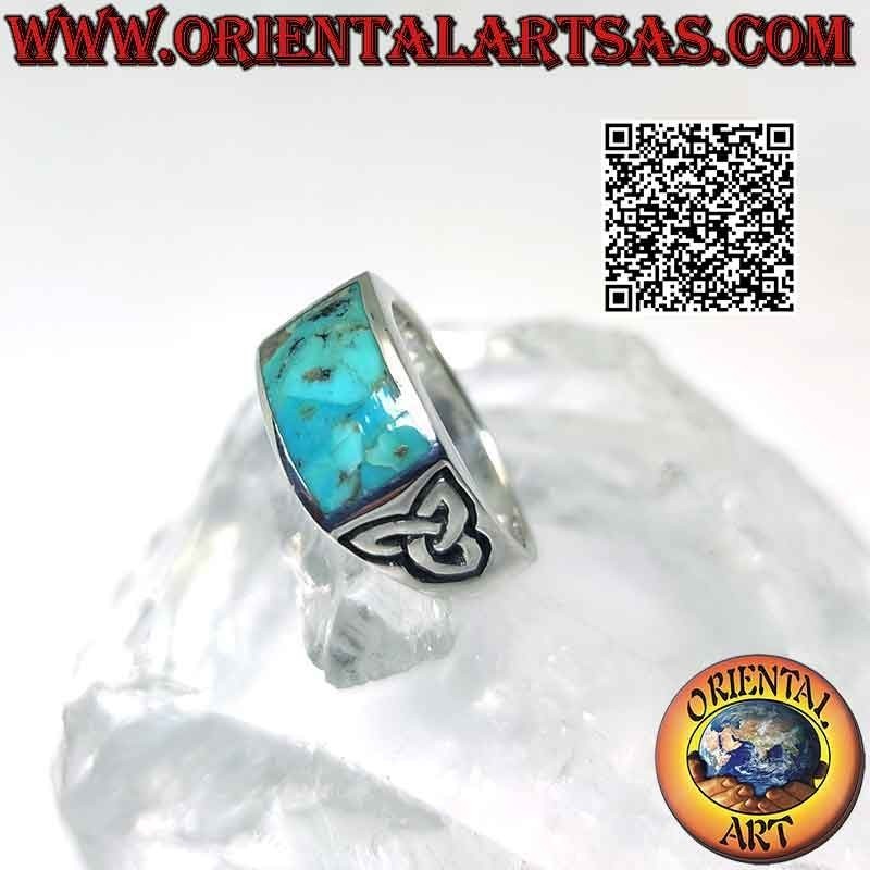 Silberring mit natürlichem Arizona-Türkis und Triquetra