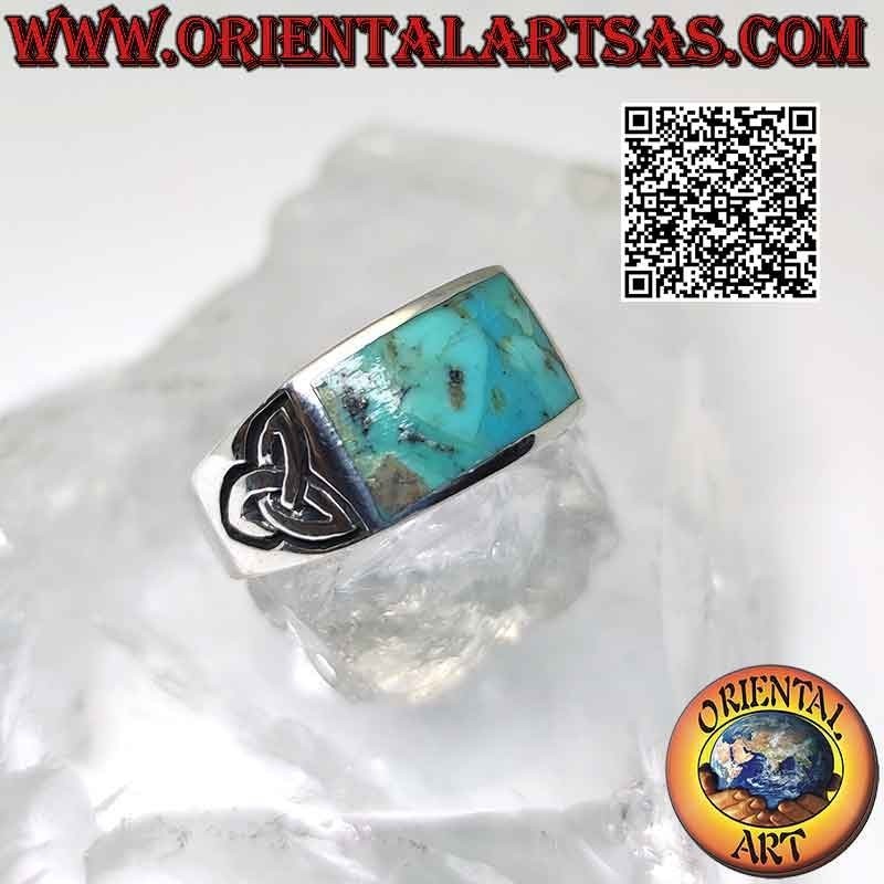 Silberring mit natürlichem Arizona-Türkis und Triquetra